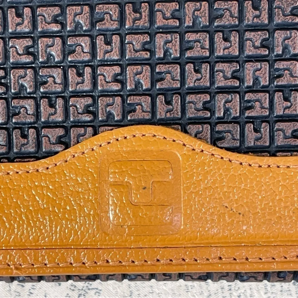 Vintage Ted Lapidus Paris Monogram Leather Wallet Tan Brown Bifold France